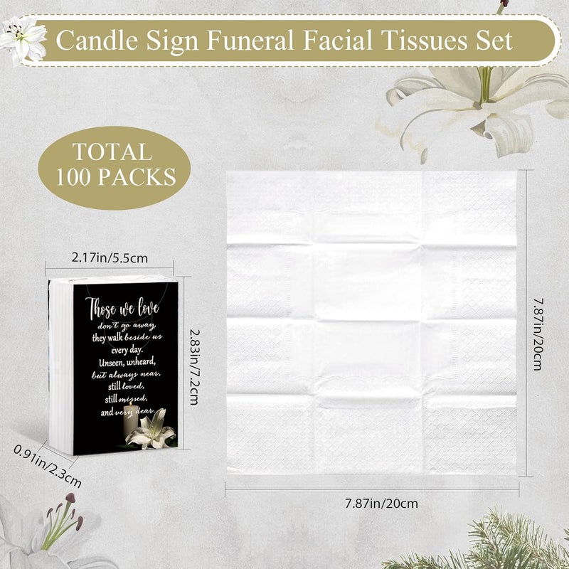 Fumete 100 Packs Memorial Facial Tissues Those We Love Don't Go Away Inspirational Poem Pocket Tissues 3 Ply Napkins Packs Funerals Wedding Supplies for Family Relatives Guests, 700 Sheets(Black) - Image 2